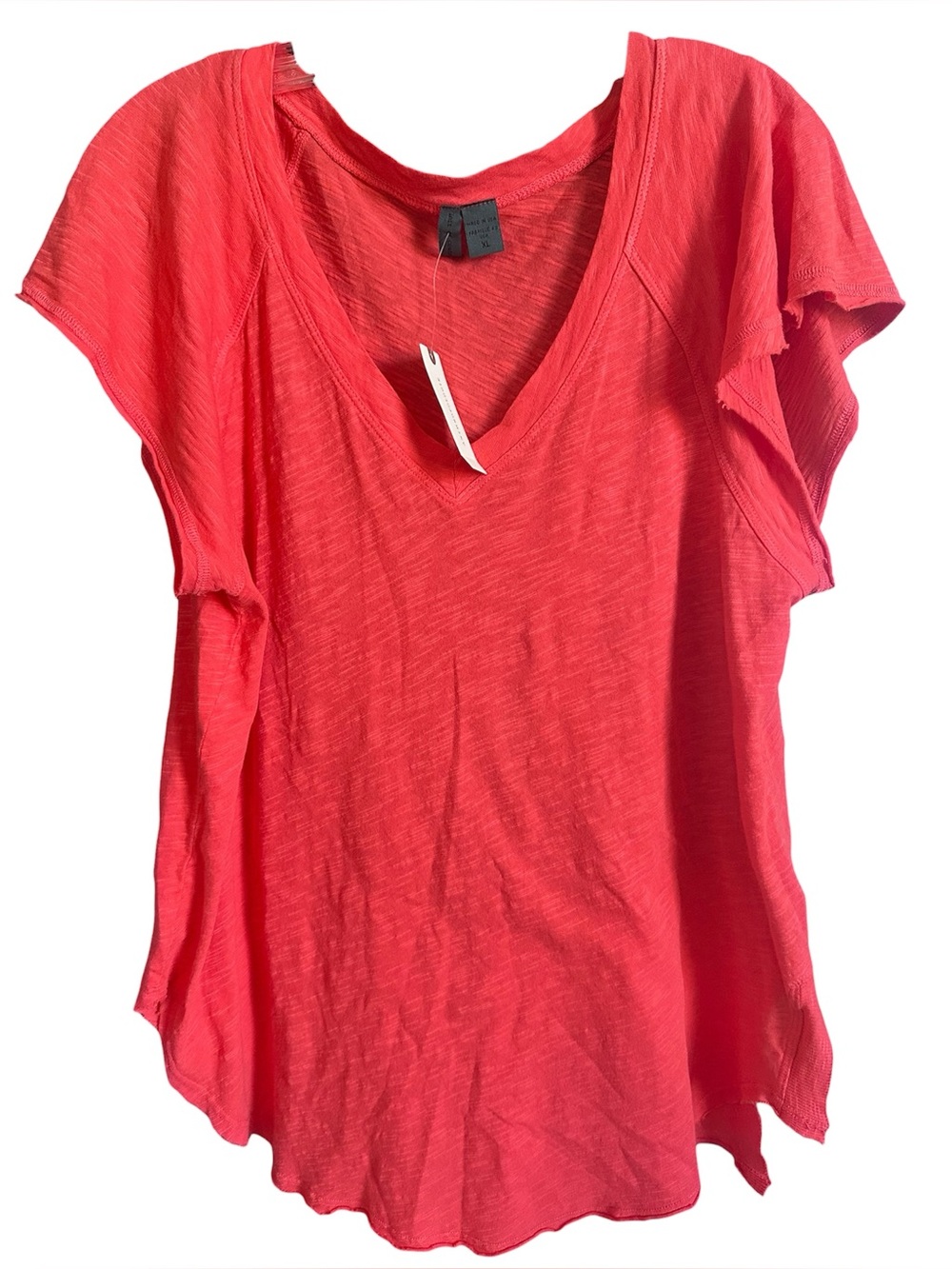 Left of Center Anthropologie XL Coral Pink Raw Edge V Neck Top NWT
